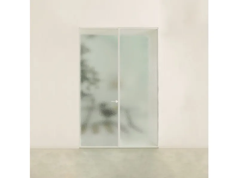 Porta per interni Aladin Double Swing Plain Duo in vetro con telaio in alluminio di Glas Italia