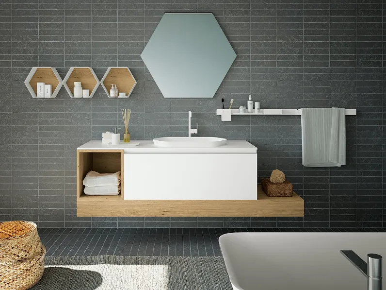 Mobile da Bagno sospeso in vetro acidato e Rovere Modulo 08 di Archeda