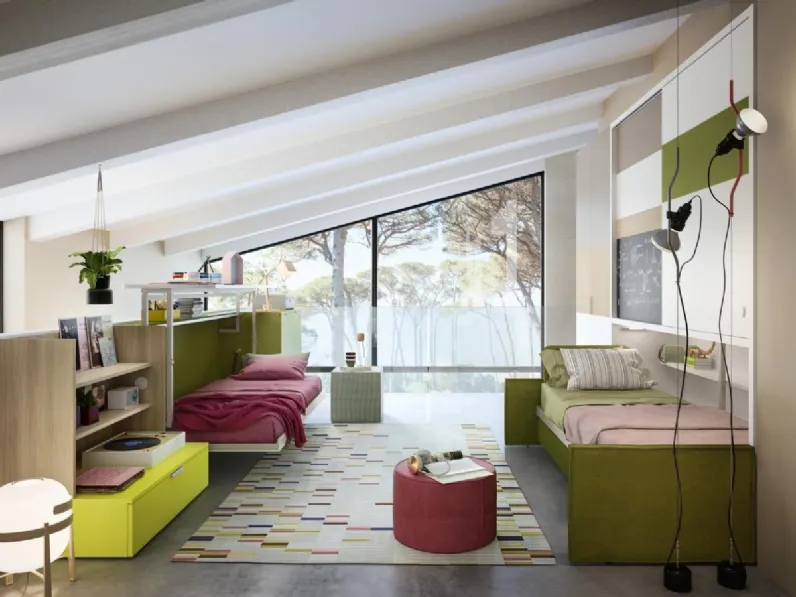 Cameretta di design Young 10 con sistema Cabrio In e Kali Ponte Sofa di Clei