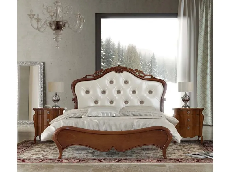 Letto Corinne con testiera in ecopelle imbottita e trapuntata di Euro Design