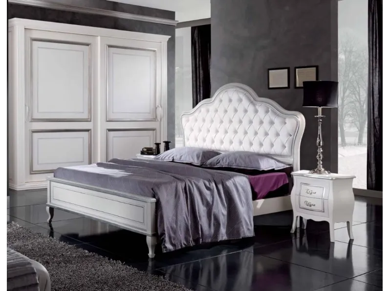 Letto con testiera in ecopelle impreziosita da bottoni Swarovski Enea di Euro Design