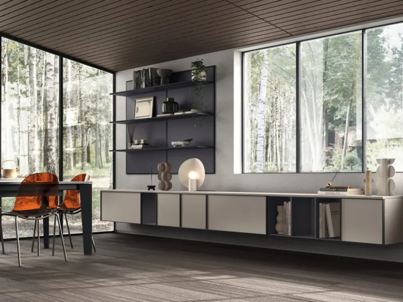 Parete Attrezzata Living Jeometrica in decorativo Soft Beige di Scavolini