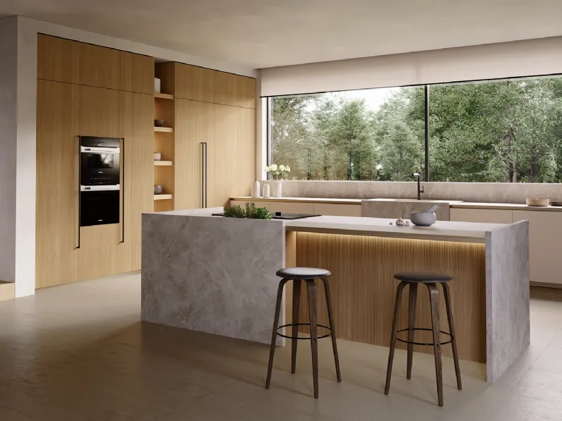 Cucina Design con isola K105 01 in laccato e rovere di Zecchinon Cucine