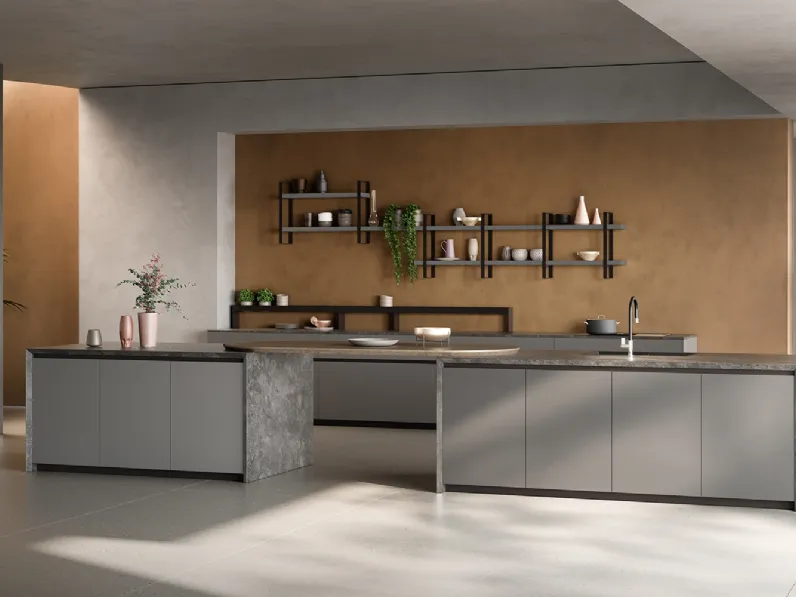 Cucina Design con isola Kelly 02 in Fenix e marmo di Zecchinon Cucine