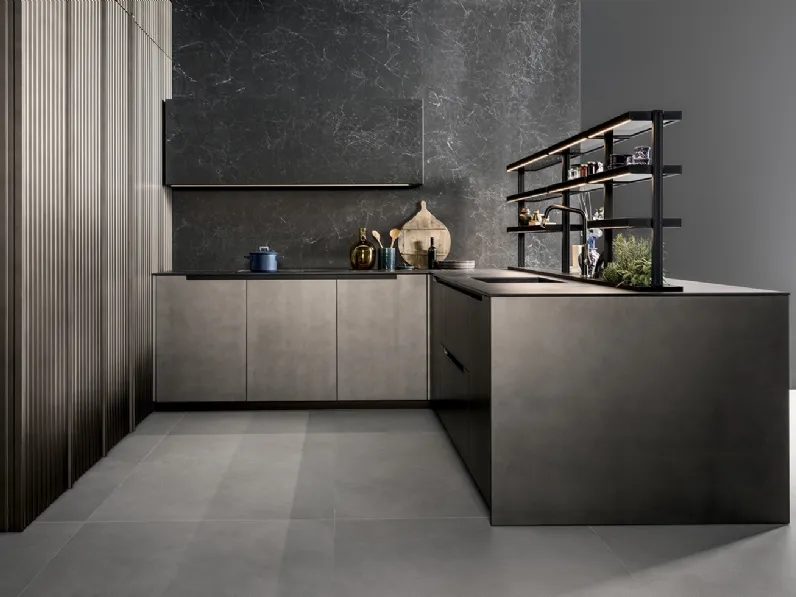 Cucina Design con penisola Noblesse Oblige in laccato ghisa antico di Mittel