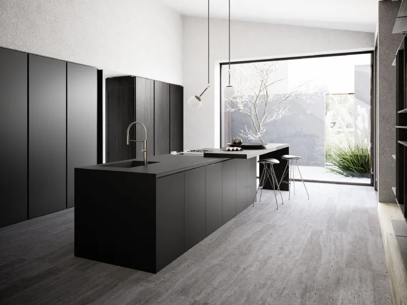 Cucina Design con isola Sistema 22 Monolitica in gres e Rovere Tabacco di Alta Cucine