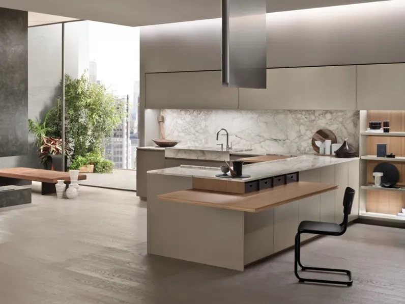 Cucina Design con penisola Soul 04 in laccato Palladium di Ernestomeda