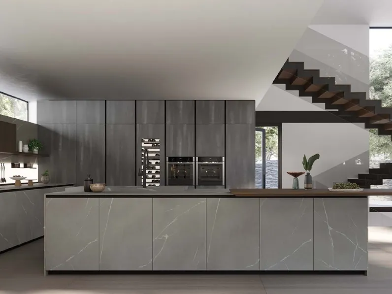 Cucina Design con isola T70 02 in laminam Pietra Piasentina di Zecchinon Cucine