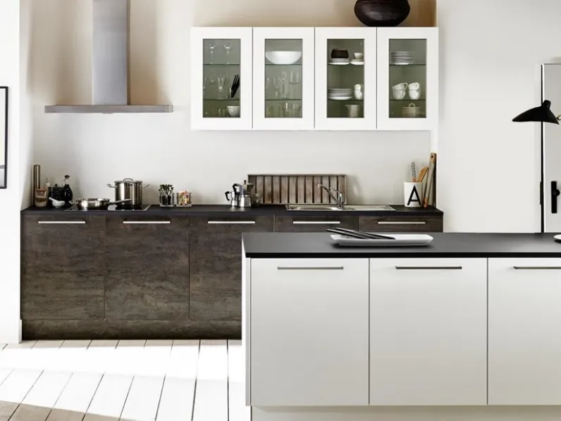 Cucina Moderna con penisola Artwood Rovere Fiammato di Nolte