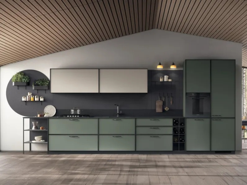 Cucina Moderna Jeometrica in decorativo Selva e Soft Beige di Scavolini