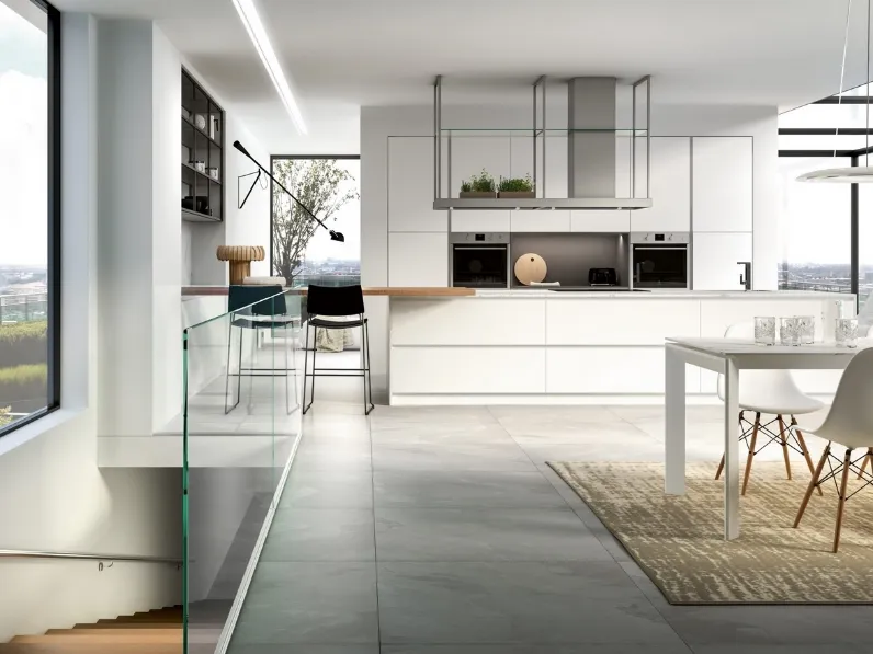 Cucina Moderna con penisola Kira e Sigma comp 10 in Bianco Opaco di Lyons Cucine