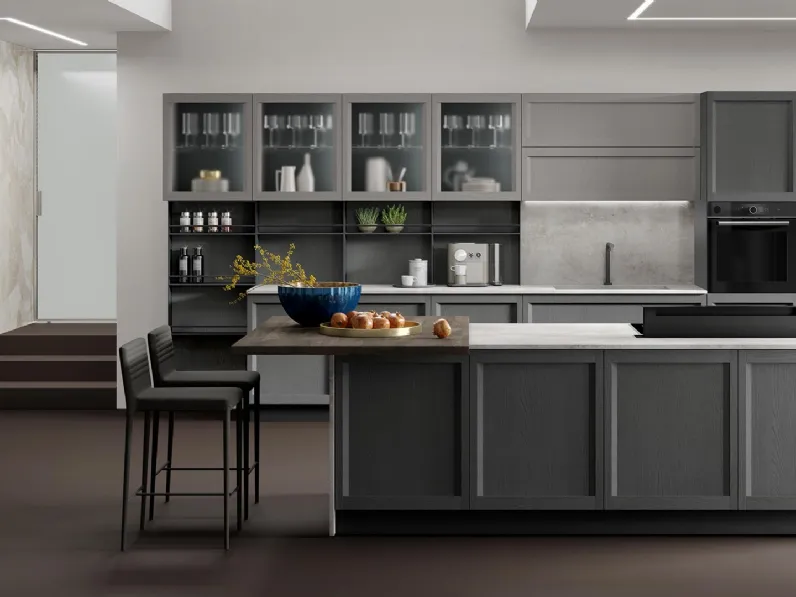 Cucina Moderna con isola Lea finitura ardesia e grigio di Mobilturi