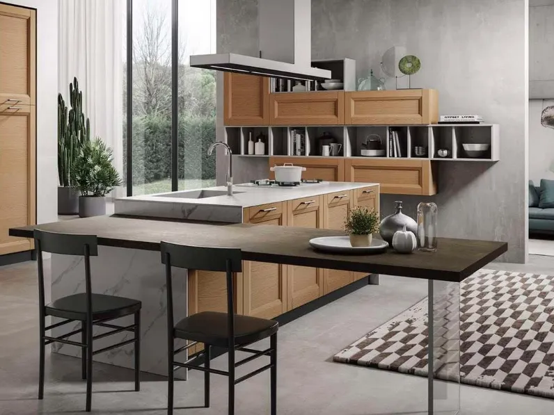 Cucina Moderna con isola Nina in rovere miele di Mobilturi