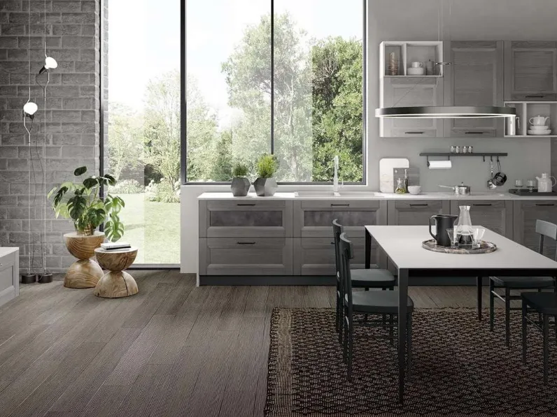 Cucina Moderna angolare Nina in legno massello laccato grigio di Mobilturi