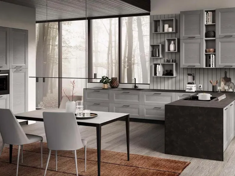 Cucina Moderna con penisola Nina in legno massello laccato grigio di Mobilturi