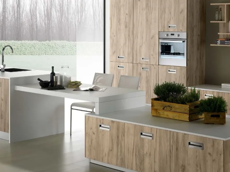 Cucina Moderna con isola Nevada finitura rovere grigio di Mobilturi