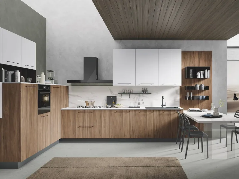 Cucina Moderna con penisola Pop noce e bianco di Mobilturi