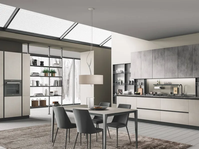 Cucina Moderna ad angolo Pop finitura urban avorio e urban grigio di Mobilturi