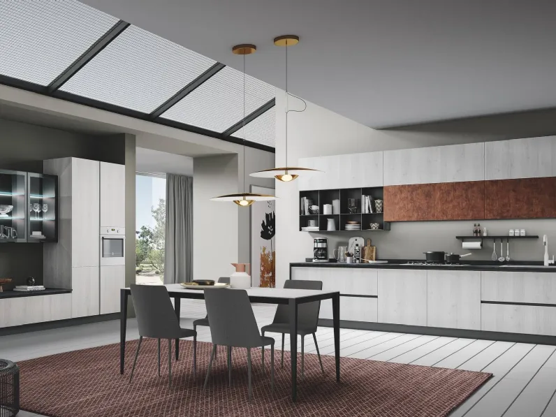 Cucina Moderna ad angolo Pop rovere artico e urban corten di Mobilturi