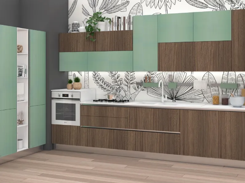 Cucina Moderna Sandy 02 Verde Salvia Dune e Rovere Foresta di Net Cucine