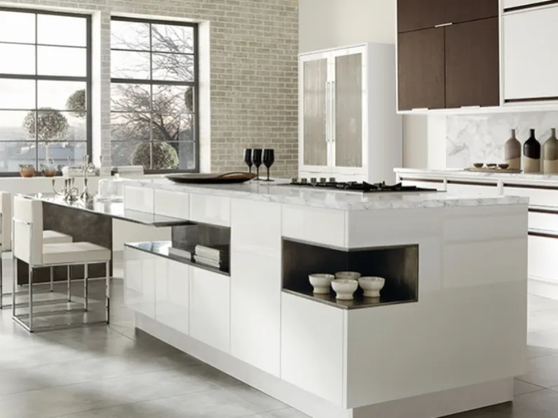 Cucina Moderna con isola Timeline in laccato lucido di Aster Cucine