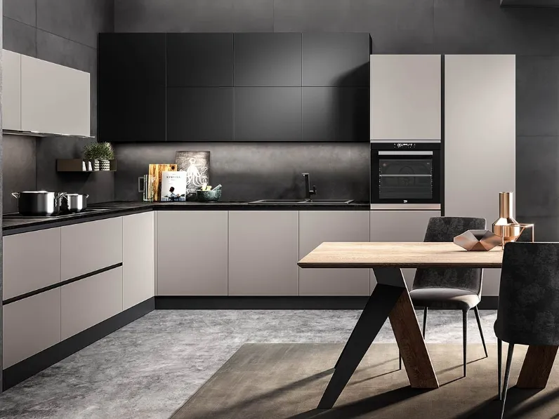 Cucina su misura Eos in Glass Visone opaco e Glass Nero opaco di Evo Cucine