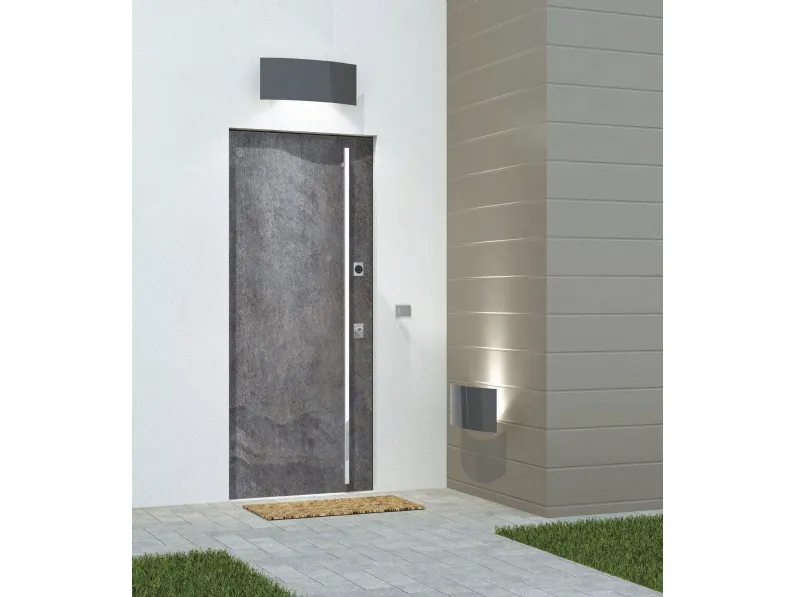 Porta blindata Exclusive Menhir con rivestimento in pietra finitura London di Stark