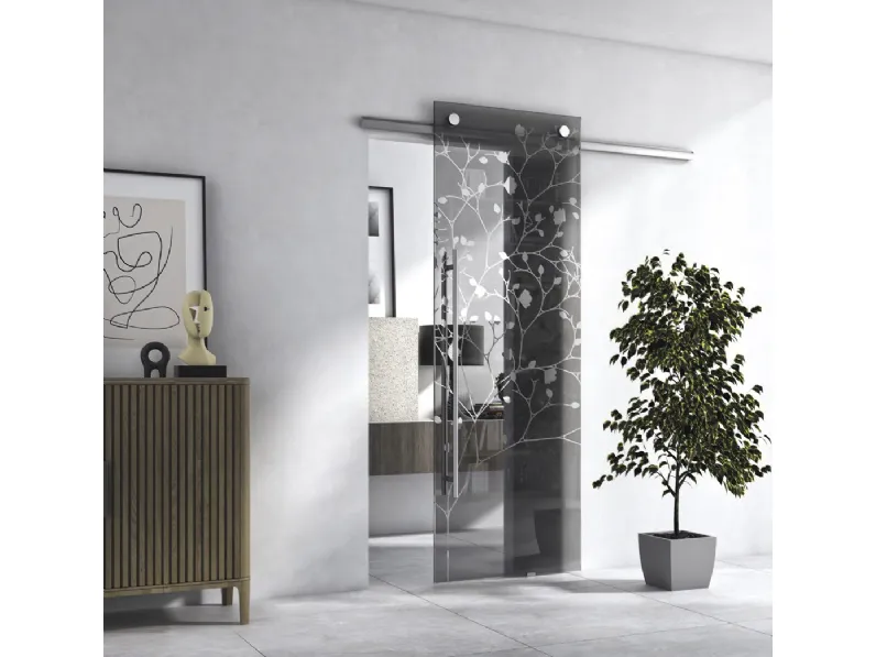 Porta interna in vetro Intrecci Naturali con decoro Albero di Visioni