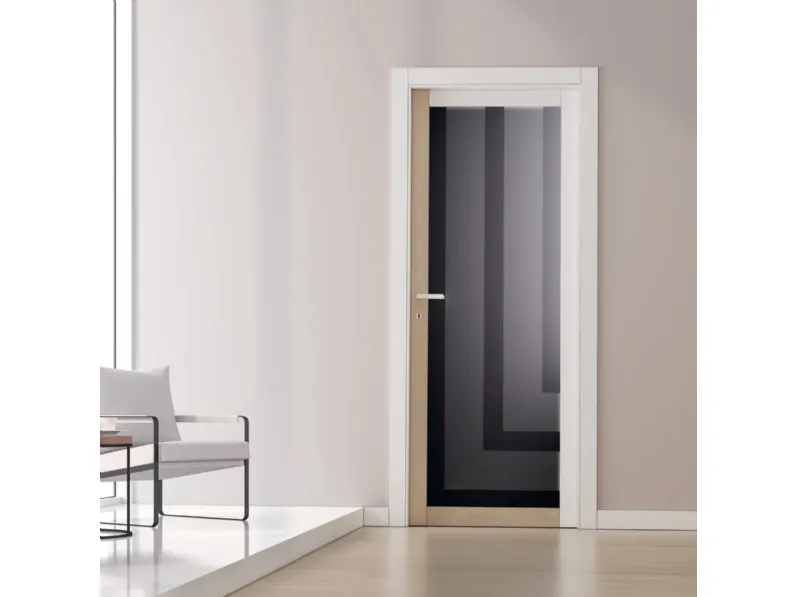 Porta interna Neos NX08 finitura Bianco Soft, Rovere Alaska e Vetro di Trix