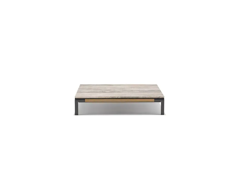 Tavolino Baia Coffee Table con piano in travertino e base in Teak di Ethimo